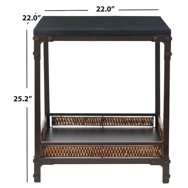 Akzentbeistelltisch aus Weidengeflecht mit Holzplatte – 22 x 22 x 25,2 Zoll – 22B x 22T x 25H Zoll