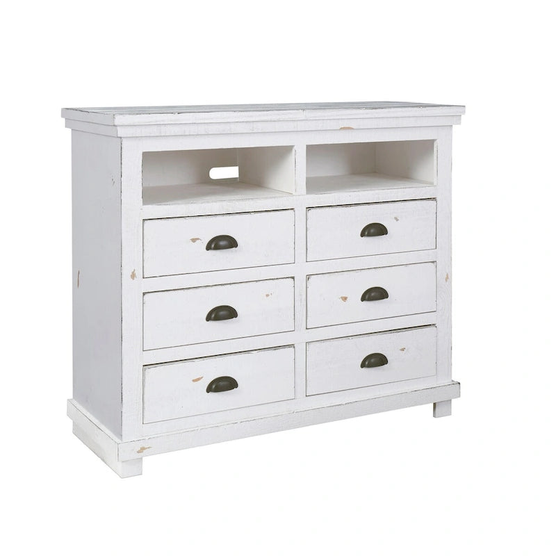 Distressed White Solid Pine Media Chest