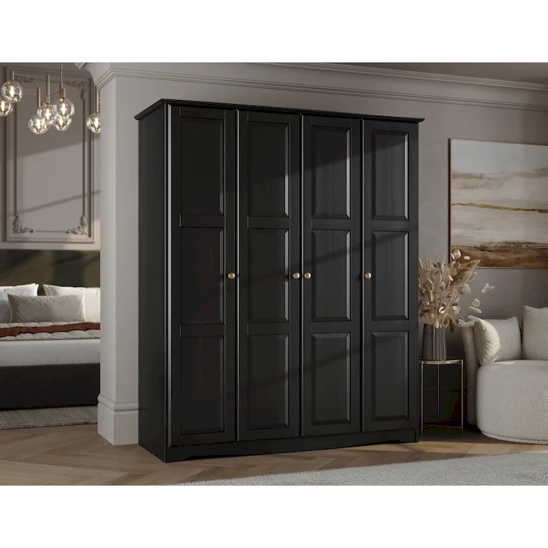 100% Solid Wood 4-Door Wardrobe Armoire