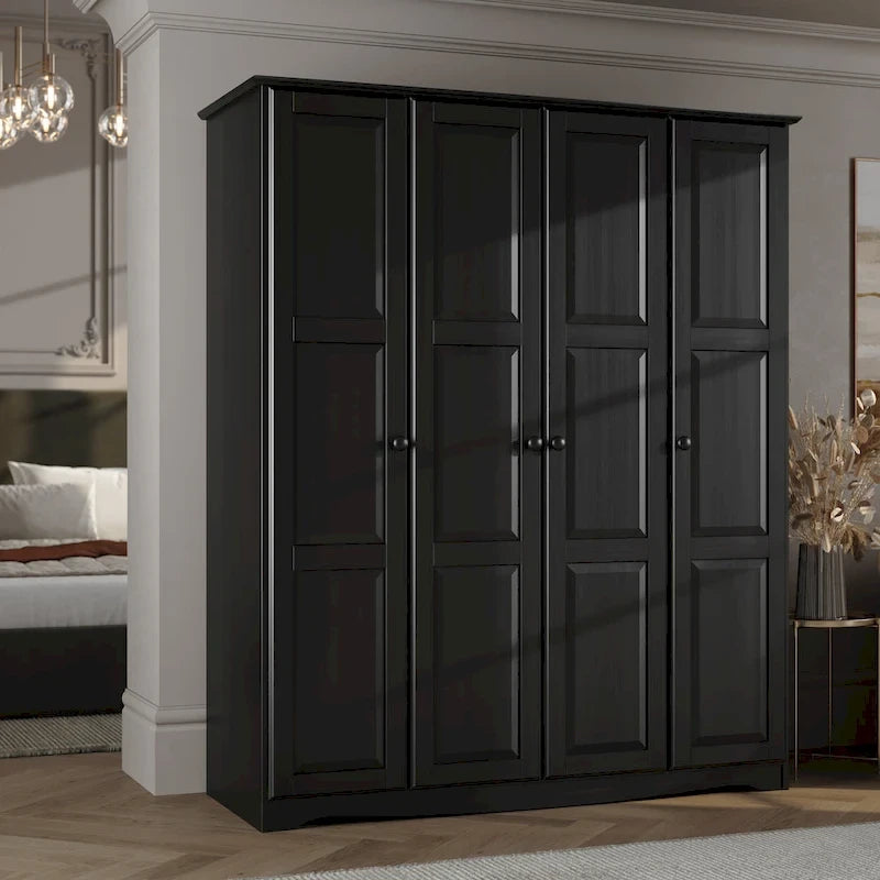 100% Solid Wood 4-Door Wardrobe Armoire