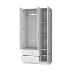 Tall Bedroom Wardrobe with 4 Doors, 2 Drawers & Hanging Rod