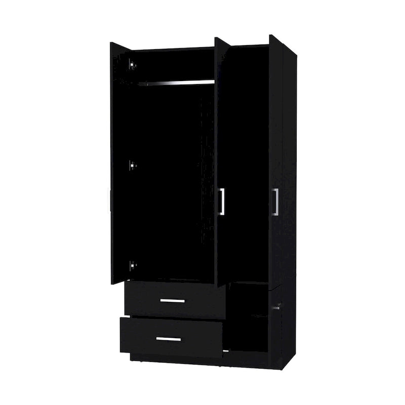 Tall Bedroom Wardrobe with 4 Doors, 2 Drawers & Hanging Rod