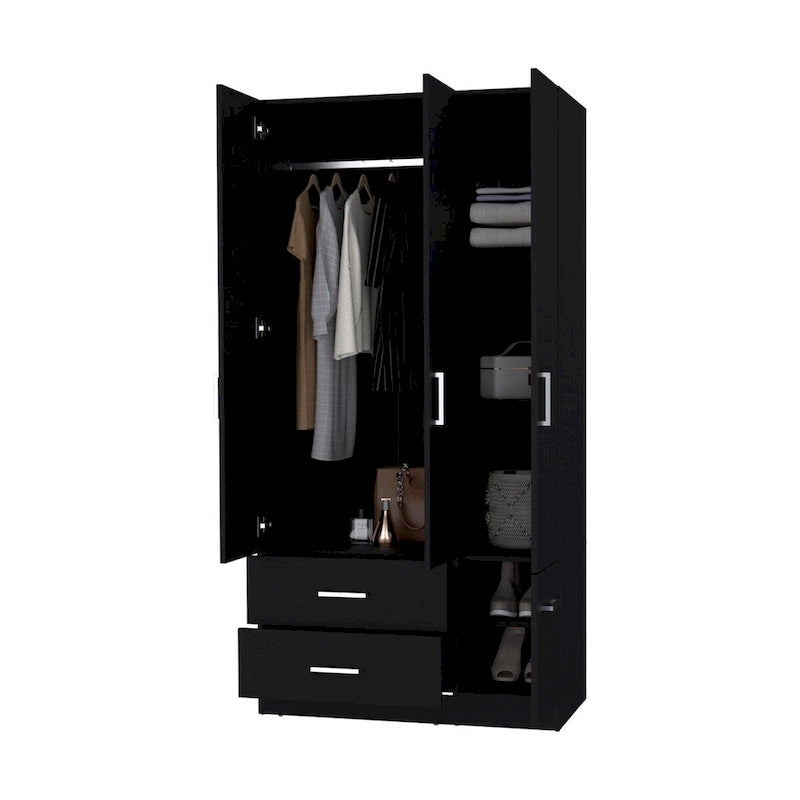 Tall Bedroom Wardrobe with 4 Doors, 2 Drawers & Hanging Rod