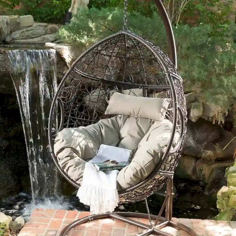 Wasserdichter Outdoor-Hängesessel aus Polyrattan mit Kissen, Hängesitz – 136 kg Tragkraft
