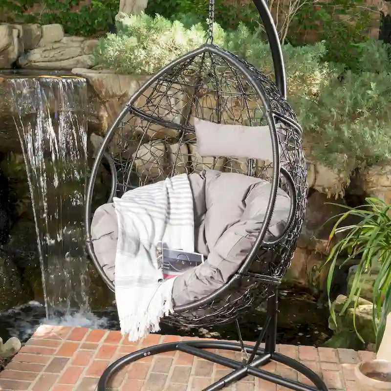 Wasserdichter Outdoor-Hängesessel aus Polyrattan mit Kissen, Hängesitz – 136 kg Tragkraft