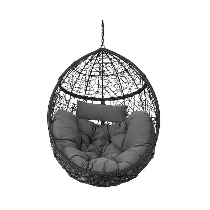 Wasserdichter Outdoor-Hängesessel aus Polyrattan mit Kissen, Hängesitz – 136 kg Tragkraft