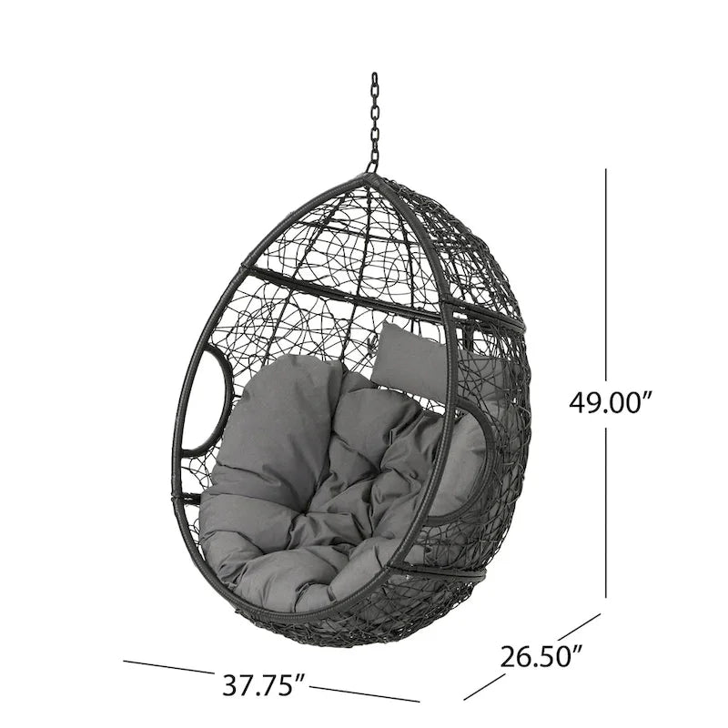 Wasserdichter Outdoor-Hängesessel aus Polyrattan mit Kissen, Hängesitz – 136 kg Tragkraft