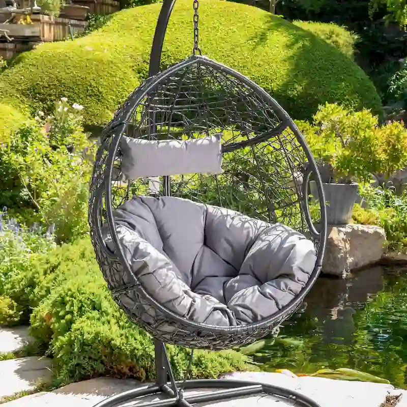 Wasserdichter Outdoor-Hängesessel aus Polyrattan mit Kissen, Hängesitz – 136 kg Tragkraft