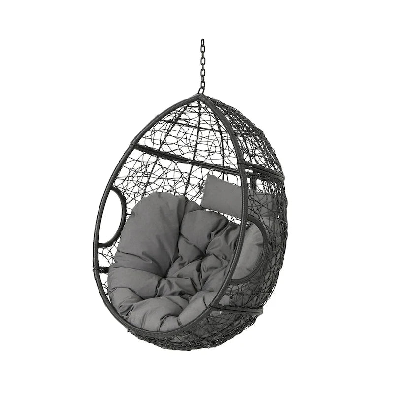 Wasserdichter Outdoor-Hängesessel aus Polyrattan mit Kissen, Hängesitz – 136 kg Tragkraft