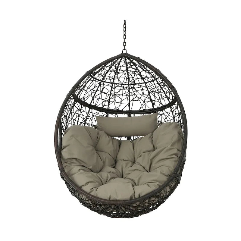 Wasserdichter Outdoor-Hängesessel aus Polyrattan mit Kissen, Hängesitz – 136 kg Tragkraft
