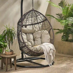 Wasserdichter Outdoor-Hängesessel aus Polyrattan mit Kissen, Hängesitz – 136 kg Tragkraft