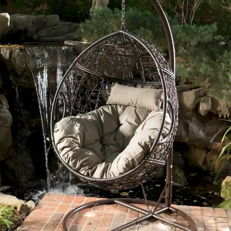 Wasserdichter Outdoor-Hängesessel aus Polyrattan mit Kissen, Hängesitz – 136 kg Tragkraft