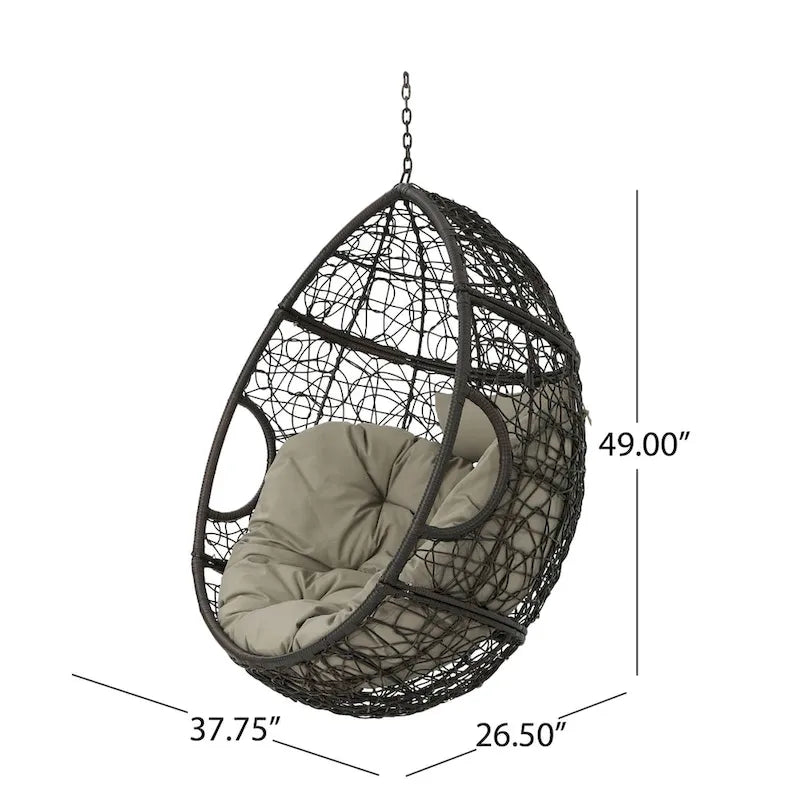 Wasserdichter Outdoor-Hängesessel aus Polyrattan mit Kissen, Hängesitz – 136 kg Tragkraft