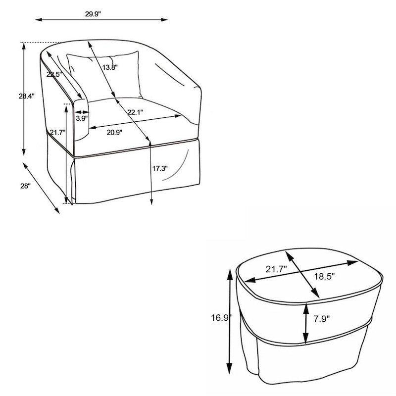 Barrel Accent Chair with Ottoman