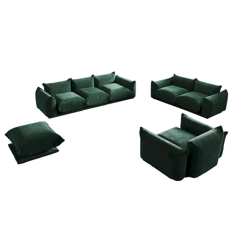 3-Piece Chenille Sofa Set with Ottoman – Armchair, Loveseat & 3-Seater Couch