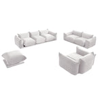 3-Piece Chenille Sofa Set with Ottoman – Armchair, Loveseat & 3-Seater Couch