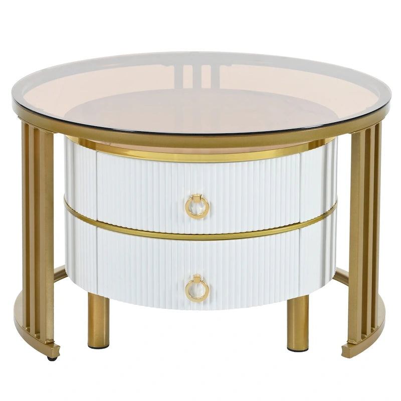 Nesting Coffee Table Set of 2, Tempered Glass Top with Iron Frame