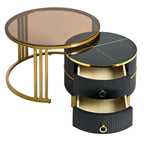Mieres Modern Stackable Coffee Table, Nesting Coffee Table Set of 2, Side Tables with Brown Tempered Glass Tabletop