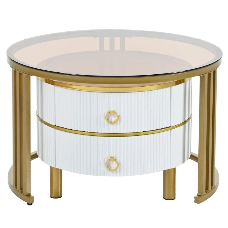 Nesting Coffee Table Set of 2, Tempered Glass Top with Iron Frame
