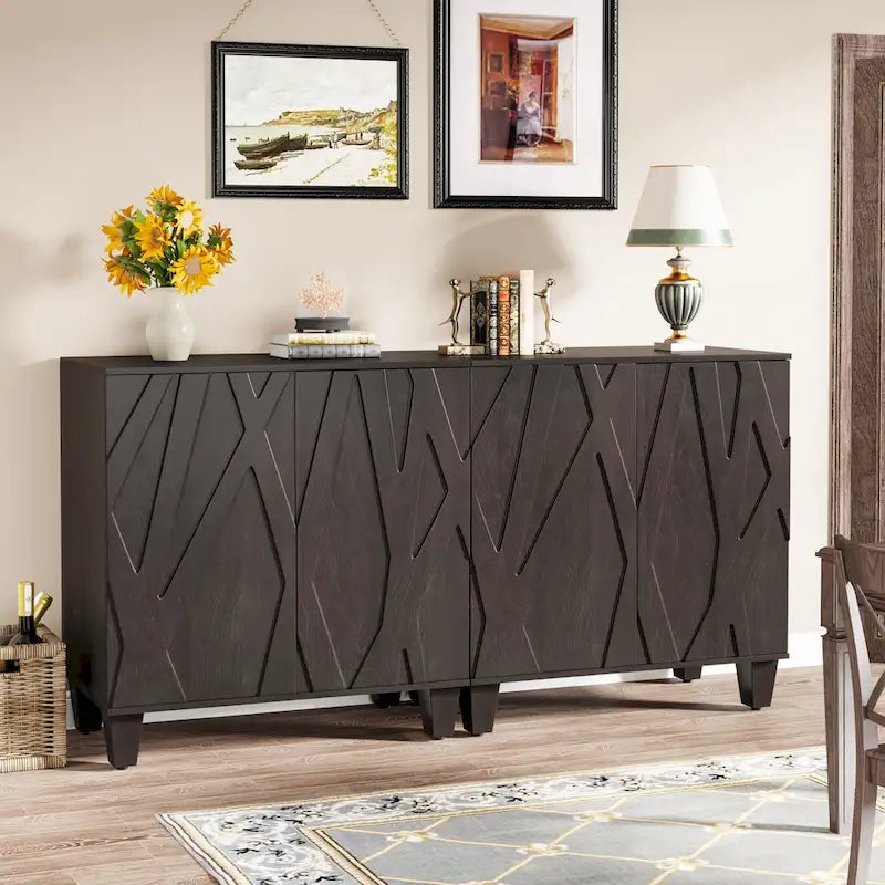55 Zoll Sideboard, Holz-Buffetschrank mit verstellbarem Einlegeboden