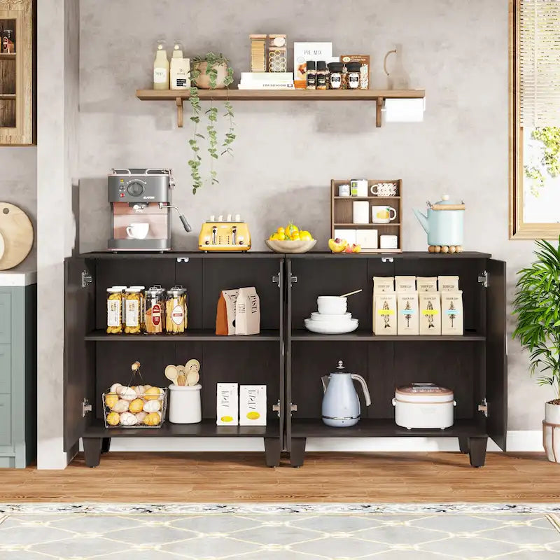 55 Zoll Sideboard, Holz-Buffetschrank mit verstellbarem Einlegeboden