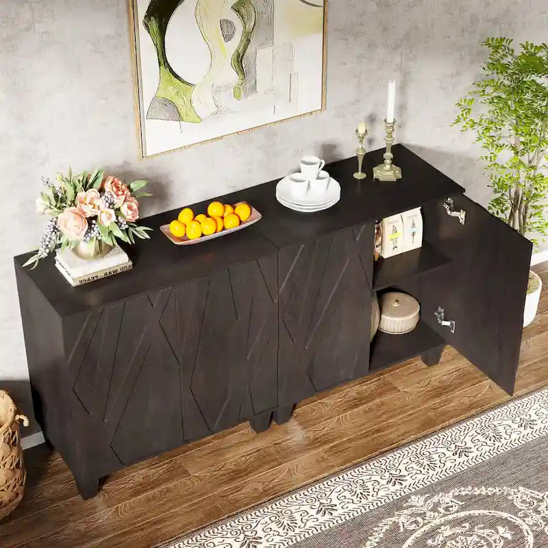 55 Zoll Sideboard, Holz-Buffetschrank mit verstellbarem Einlegeboden