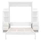 Queen Size Wall Bed with Shelves, Drawers and LED Lights