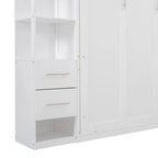 Queen Size Wall Bed with Shelves, Drawers and LED Lights