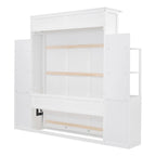 Queen Size Wall Bed with Shelves, Drawers and LED Lights