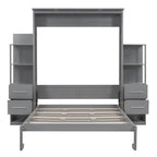 Queen Size Wall Bed with Shelves, Drawers and LED Lights