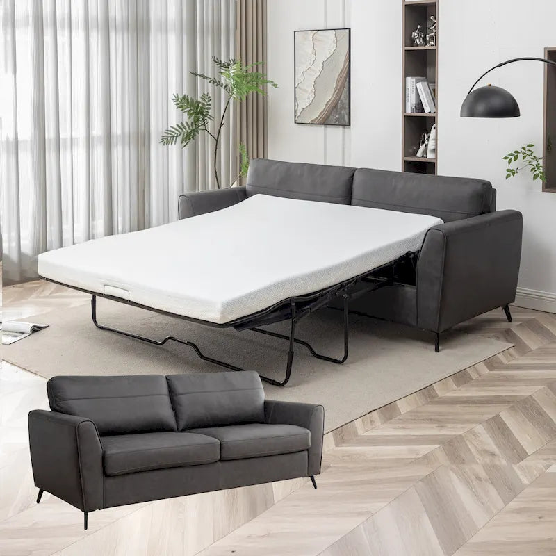 Luna Modern Faux Leather Sleeper Sofa with Memory Foam Mattress