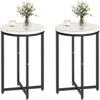 Round End Table Set of 2 with Faux Marble Top and Metal Frame