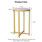 Round End Table Set of 2 with Faux Marble Top and Metal Frame