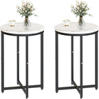 Round End Table Set of 2 with Faux Marble Top and Metal Frame