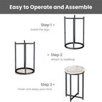 Round End Table Set of 2 with Faux Marble Top and Metal Frame