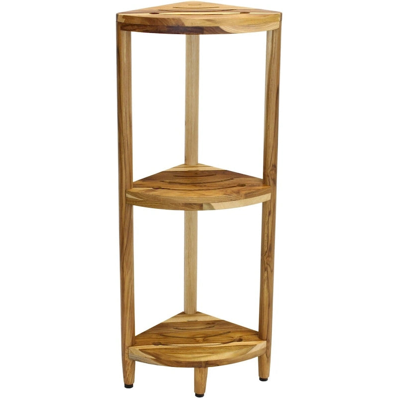 Three-Tier Corner Teak Bath Shelf