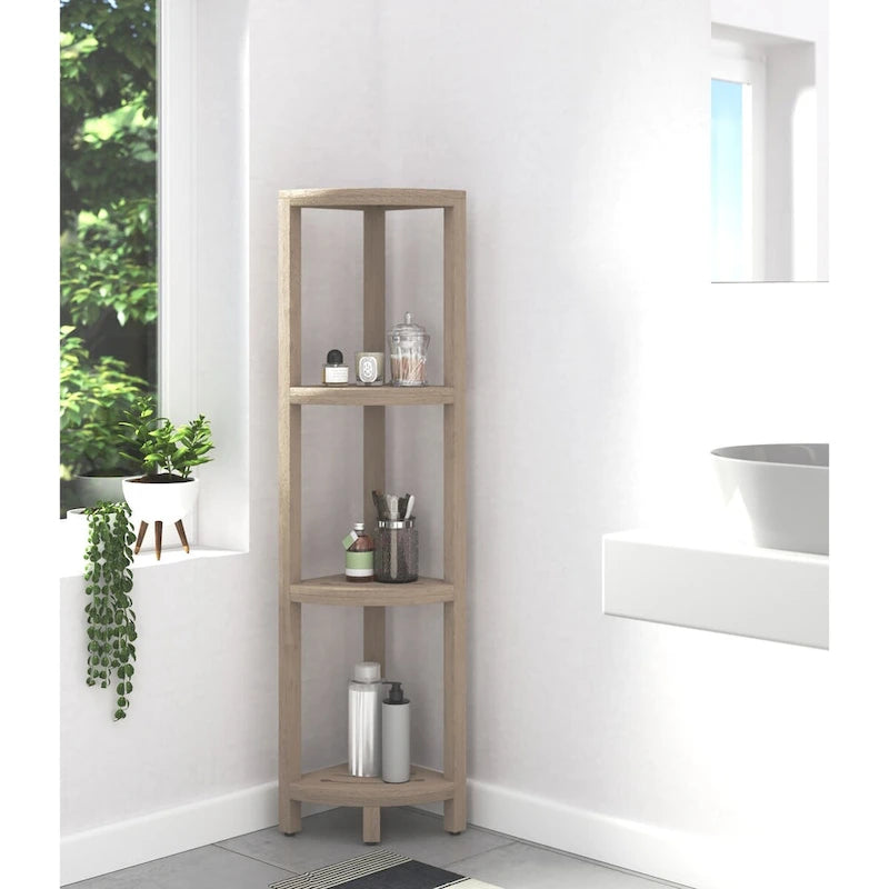Three-Tier Corner Teak Bath Shelf