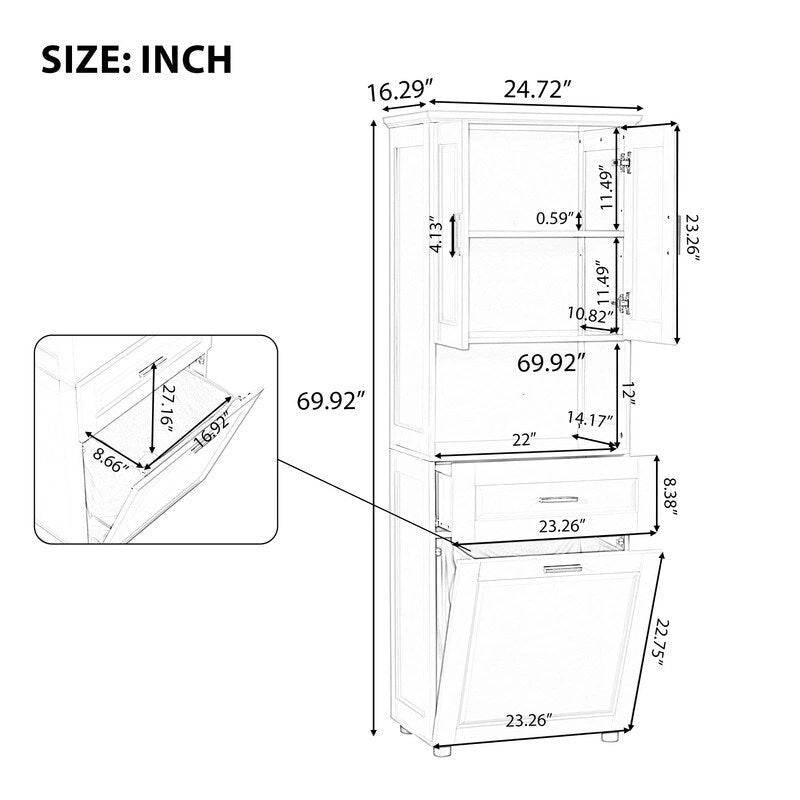 Hoher Badezimmerschrank mit Wäschekorb