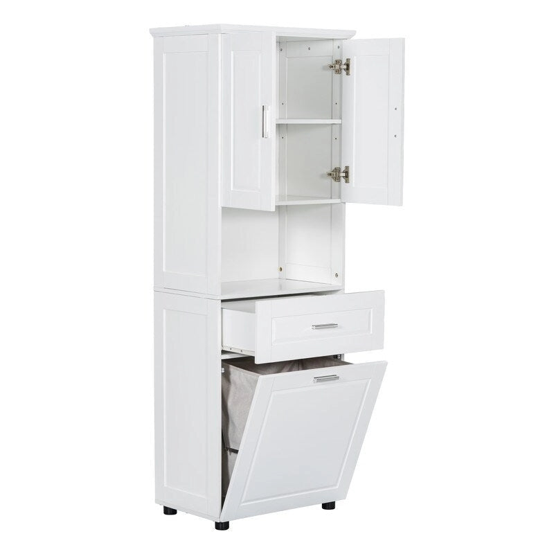 Hoher Badezimmerschrank mit Wäschekorb