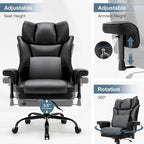 Schreibtischstuhl mit Wippfunktion, ergonomischer Chefsessel mit verstellbaren gepolsterten Armlehnen und Massage-Lordosenstütze
