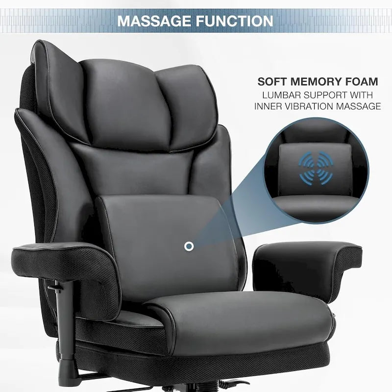 Schreibtischstuhl mit Wippfunktion, ergonomischer Chefsessel mit verstellbaren gepolsterten Armlehnen und Massage-Lordosenstütze