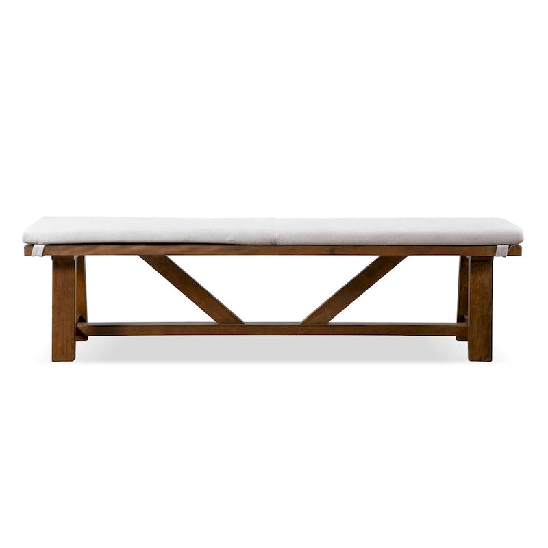 Rustic Ivory Padded Fabric 60-Inch Dining Bench