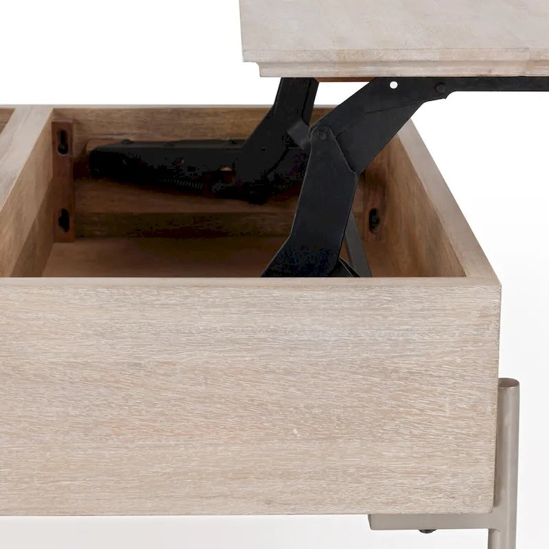 Couchtisch mit Hebefunktion aus Mangoholz in Weiß